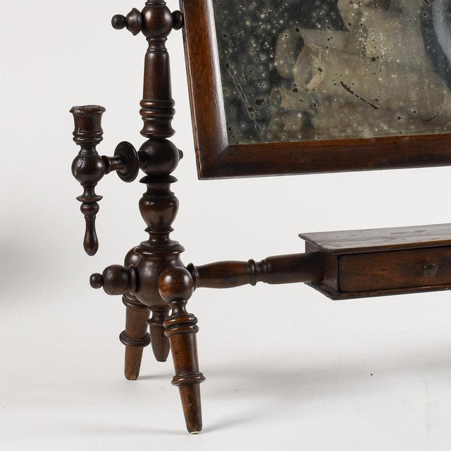 Walnut Dressing Table Mirror with Drawer and Candle Holder, Italy, Late 19th Century For Sale - Image 5 of 9