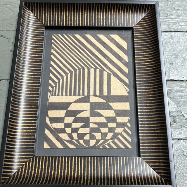 Mid-Century Modern 1960’s 2 Original Abstract Screen Prints/Geometric Paintings Framed-Set of 2 For Sale - Image 3 of 4