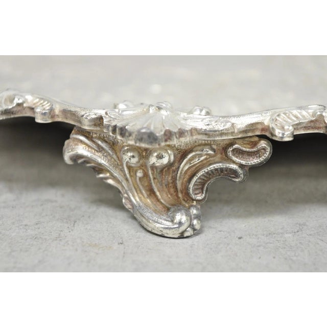 Vintage Sbep Victorian Silver Plated Round Scalloped Salver Bar Tray Platter For Sale - Image 11 of 14
