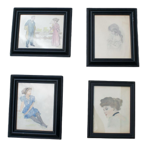 Group of 4 w.c. Vincent Watercolor Portraits