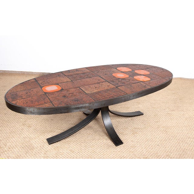 Coffee Table in Lava Stone, Ceramic and Steel by Jean Jaffeux, 1960s For Sale - Image 10 of 10