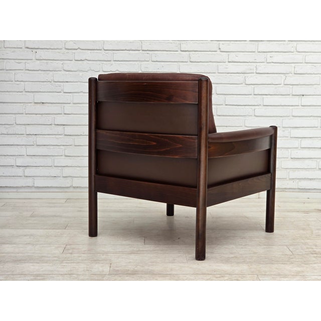 Vintage Scandinavian Armchair in Furniture Leather and Beech, 1970s For Sale - Image 13 of 18