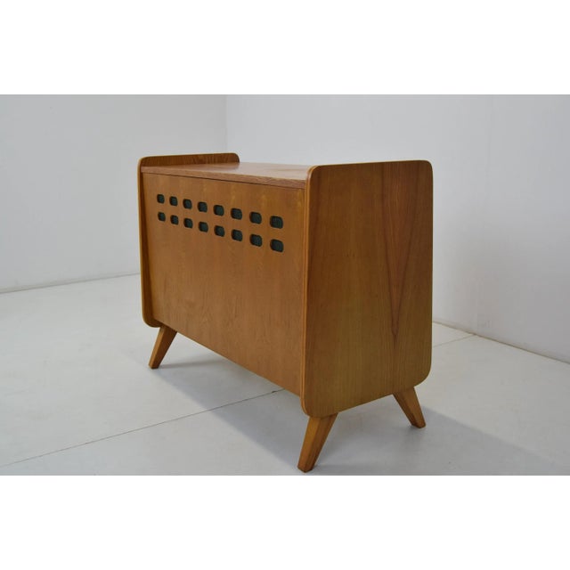 Made in Czechoslovakia. Made of wood, fabric. Cleaned. Good original condition. This piece is attributed to the mentioned...