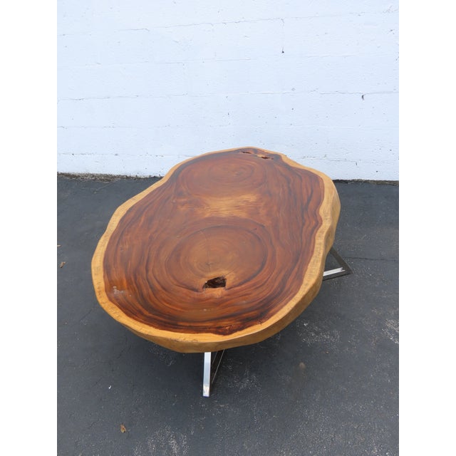 Rustic Natural Live Edge Wood Tree Slice Side Large Coffee Table 6891 For Sale - Image 10 of 18