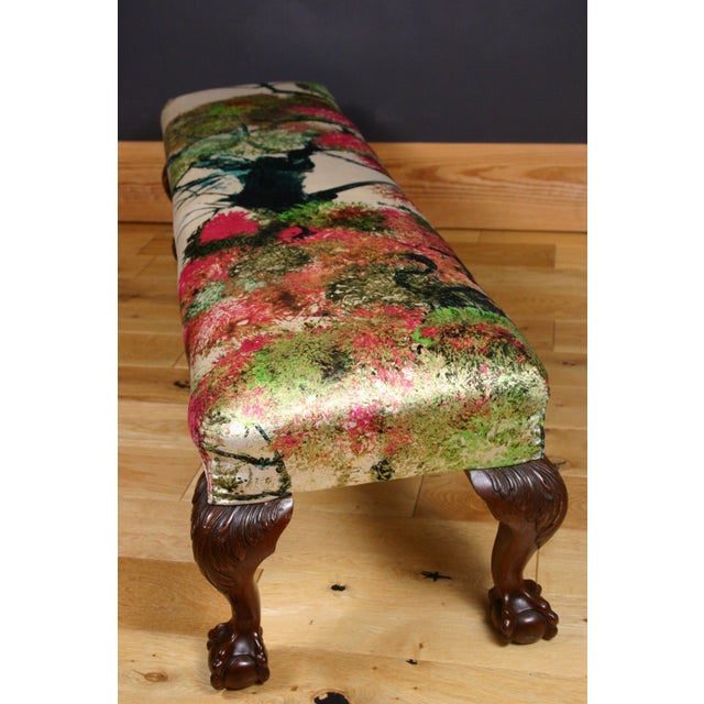 Antique Late Victorian Claw Ottoman in Timorous Beasties Pinyin Tree Velvet from Maple & Co, 1900s For Sale - Image 13 of 16