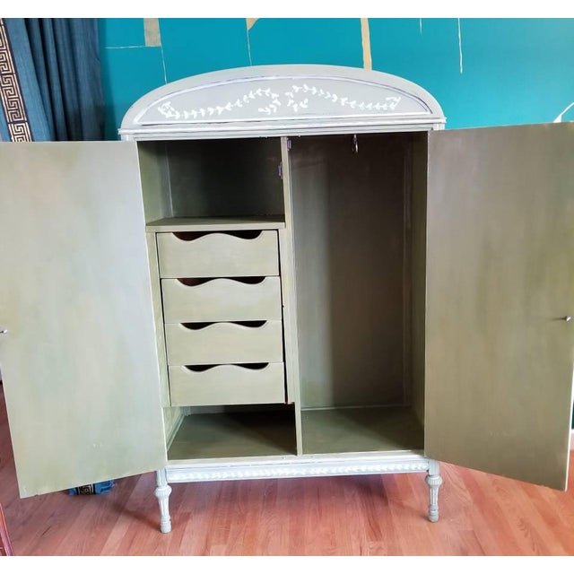 Wood Vintage French Country Hand-Painted Armoire For Sale - Image 7 of 11