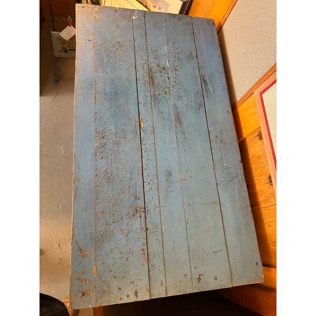 Early American Blue Painted Chest of Drawers With Two Long Drawers, Ogee-Form Base in Front and Sides For Sale - Image 4 of 9