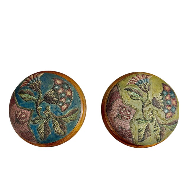 A rare and beautiful pair of English beaded velvet stools, dating to circa 1840s. Each stool features a richly beaded...