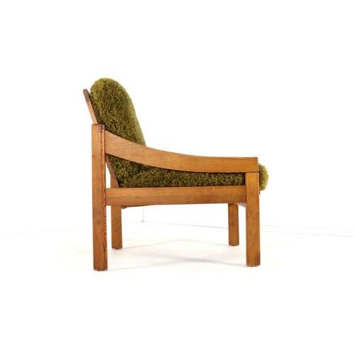 Pine Armchair with Green Upholstery, 1970s For Sale - Image 3 of 16
