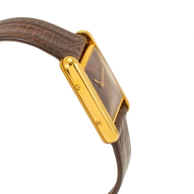 Cartier Vintage Ladies Cartier Tank Vermeil 21mm 366001 Bordeaux 925 Gold Plaque Watch For Sale - Image 4 of 11