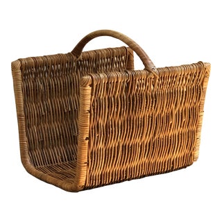 Vintage Wicker Fireside Kindling Basket For Sale