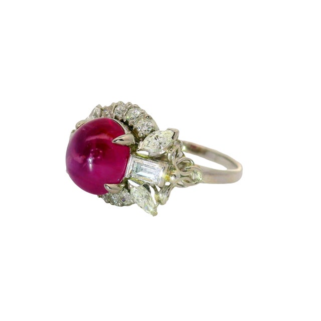 5.00 Carat Star Ruby Diamond Platinum Ring, Size 6.75 For Sale - Image 4 of 9