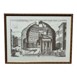 1980s Vintage Architectural Framed Print Engraving Pantheon Rome Italy For Sale