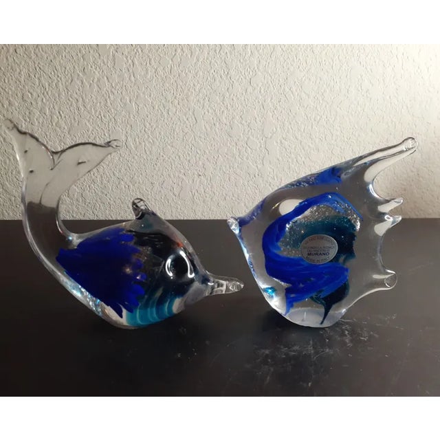 1980s Murano Italy Pair of Cobalt Blue Aventurine Fish Figurines For Sale - Image 9 of 9