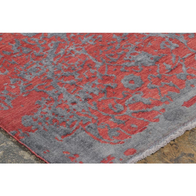 Rug & Kilim’s Distressed Modern Rug With Abstract Florals in Coral & Gray Hues For Sale - Image 10 of 12