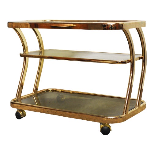 Brass and Smoked Glass Bar Cart attributed to Morex For Sale