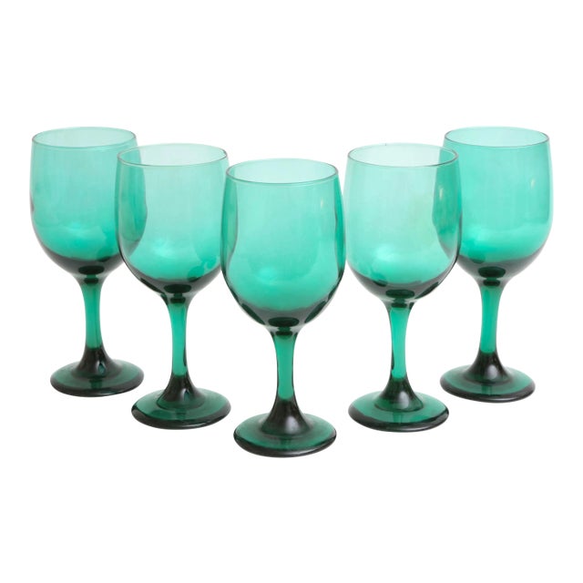 Dark Green Wine Glasses, Set of 5 For Sale