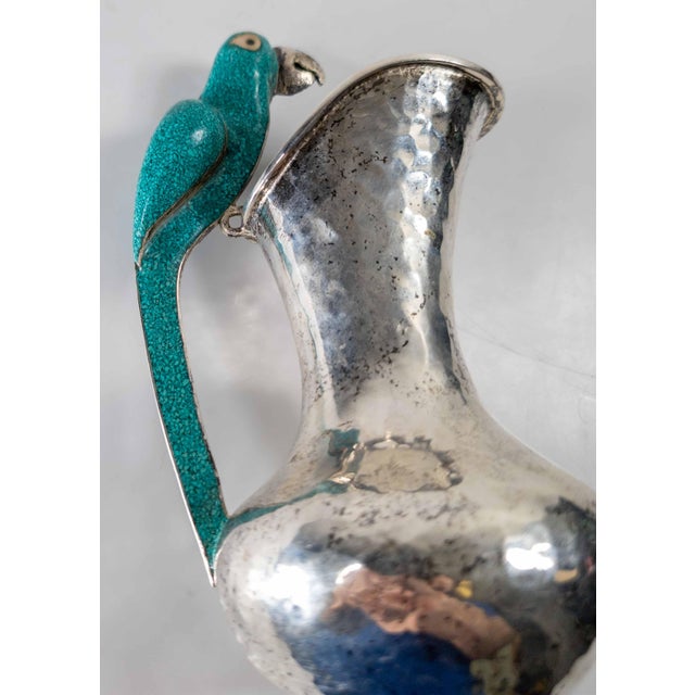 Mid-Century Modern Silverplate Pitcher With Turquoise Bird After Los Castillos by Taxco Cobre For Sale - Image 13 of 13