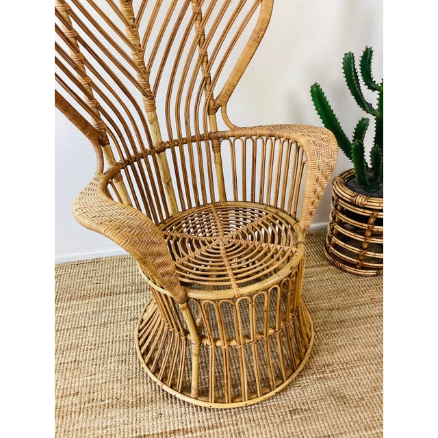 Vintage 1960s Rattan Italian Modern Peacock Chair Gio Ponti Style For Sale - Image 10 of 12