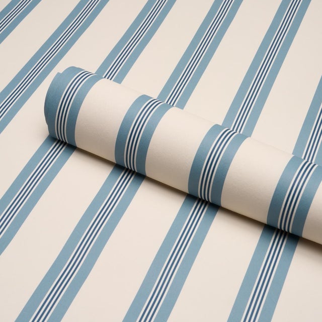 Schumacher Schumacher Chatham Stripe Wallcovering In Delft For Sale - Image 4 of 6