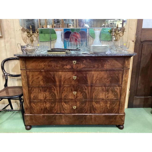 19th Century Louis-Philippe Flame Mahogany Commode W/ Marble Top For Sale - Image 10 of 11