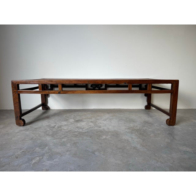 Antique Chinese Carved Wood Rectangular Coffee Table With Wicker Top For Sale - Image 9 of 12