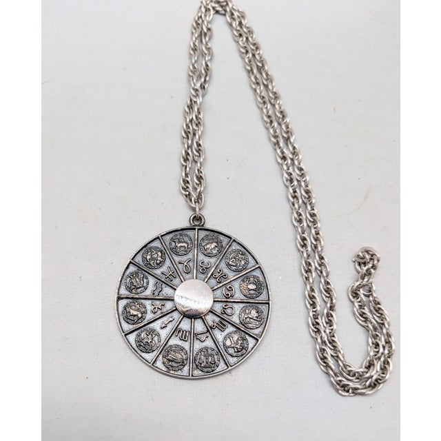 Vintage 1970s Signed Napier Silvertone Round Horoscope Pendant Necklace For Sale - Image 13 of 18