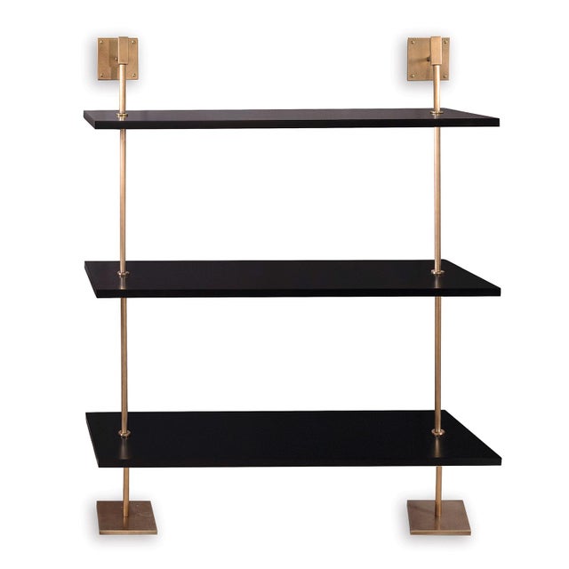 Modern Marais 3-Tier Black & Aged Brass Shelf 48"W For Sale - Image 3 of 5