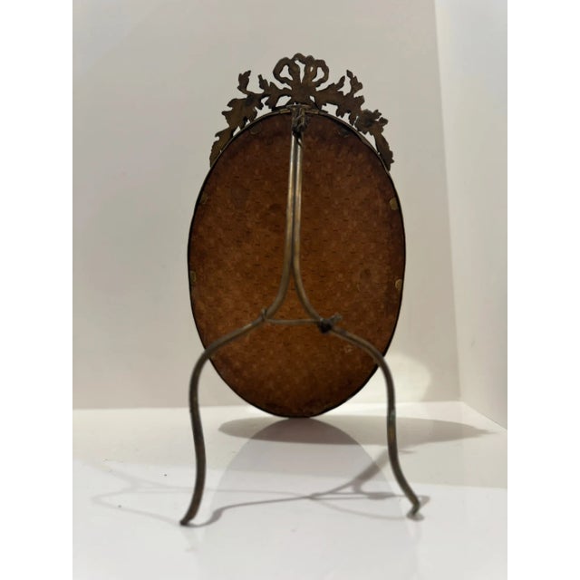 Antique French Gilt Bronze Oval Mirror With Floral Crest For Sale In Atlanta - Image 6 of 8