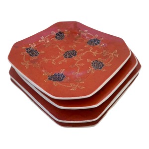 1970s Neiman Marcus Octagonal Hand-Painted Dessert Plates in Burnt Orange, Navy & Gold