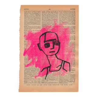 Contemporary Minimalist Figurative Pen and Ink Portrait Drawing on Vintage Paper For Sale