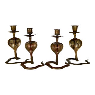 Mid Century Anglo-Indian Brass Cobra Candlestick Collection For Sale