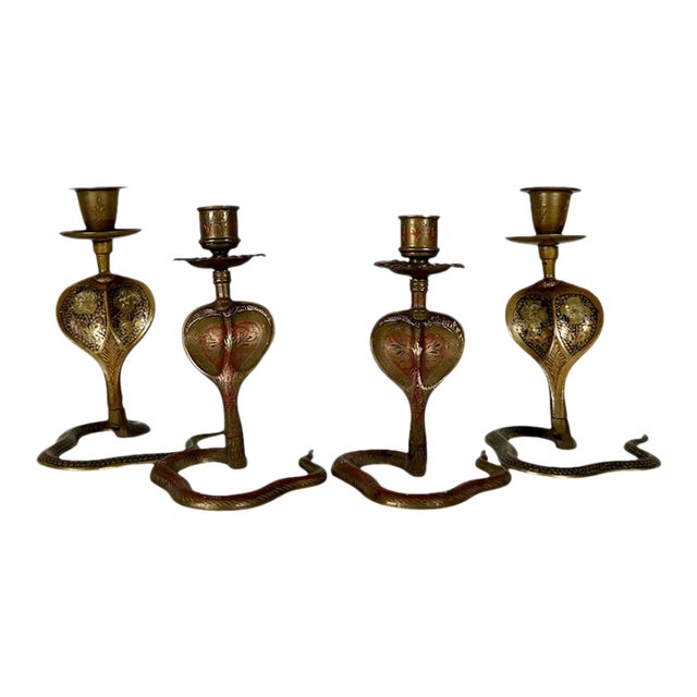 Mid Century Anglo-Indian Brass Cobra Candlestick Collection For Sale