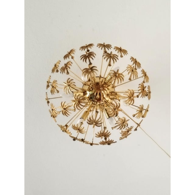 Brass Vintage Solid Brass Palm Leaf Statement Chandelier Flush Mount Lighting Ceiling Light For Sale - Image 8 of 12