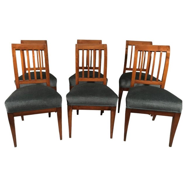 Blue Neoclassical Biedermeier Dining Room Chairs, 1810s, Set of 6 For Sale - Image 8 of 8