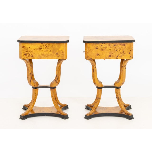 Tan Biedermeier Burlwood Sewing Tables, Pair For Sale - Image 8 of 10