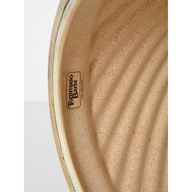 Mid-Century Italian Cream Ceramic and Brass Table Lamp from Tommaso Barbi, 1970s For Sale - Image 9 of 18