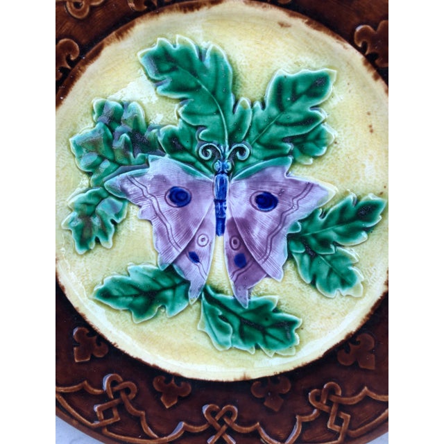 Rare 19th Century French Majolica Butterfly Plate signed Longchamp.