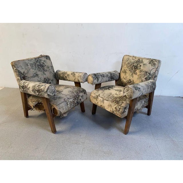 Authentic Pair of Pierre Jeanneret Upholstered Bridge Chairs, Mid-Century Modern For Sale - Image 13 of 15