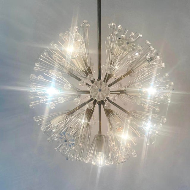 Metal Large Sputnik Snowball Brass and Crystal Chandelier attributed to Emil Stejnar for Rupert Nikoll, Austria, 1960s For Sale - Image 7 of 9