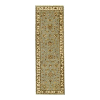 8x10 Gray Hand-Knotted Wool Floral Border Accented Traditional Carpet Rug For Sale