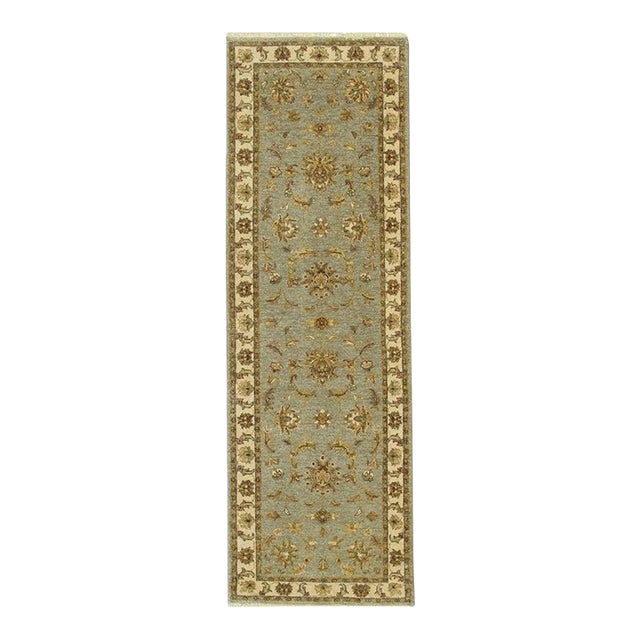 8x10 Gray Hand-Knotted Wool Floral Border Accented Traditional Carpet Rug For Sale