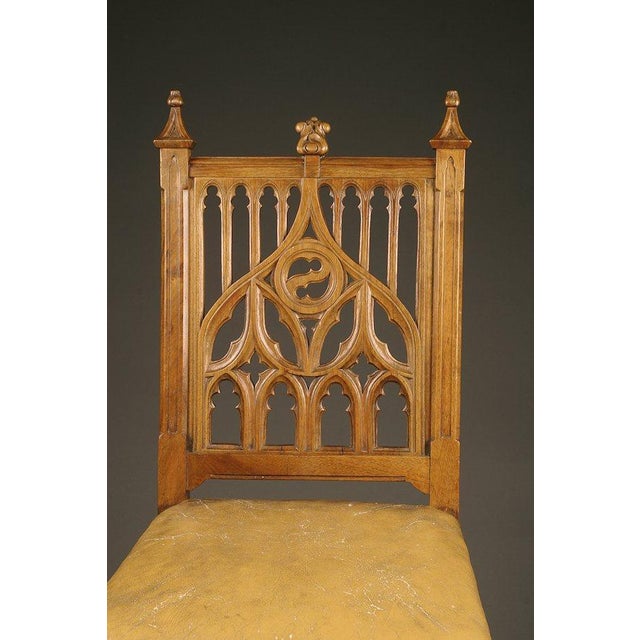 Gothic Set of 6 Antique French Gothic Style Hand-Carved Walnut Side Chairs, Circa 1880 For Sale - Image 3 of 5