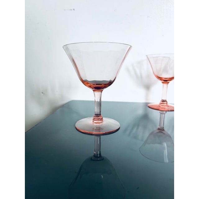 Vintage Blush Pink Depression Sherbet or Champagne Glasses- Set of 4 For Sale - Image 4 of 5