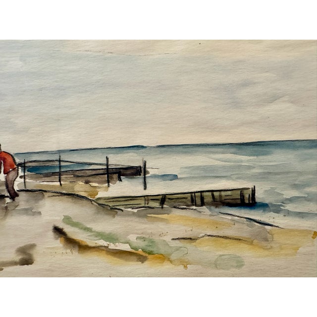 Rustic Henry Emil Salloch Original Watercolor on Paper Coastal Beach Scene, 1938. For Sale - Image 3 of 7