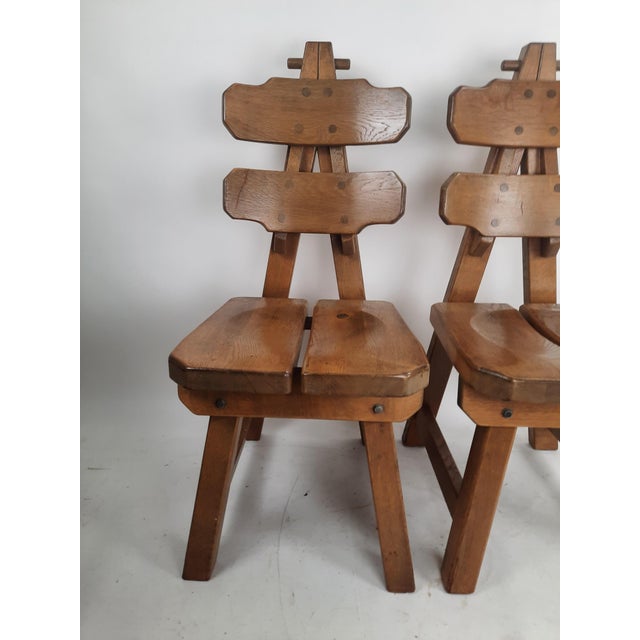 Wood Brutalist Oak Dining Chairs, 1980s, Set of 2 For Sale - Image 7 of 9