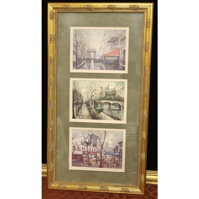 Vintage Framed Triptych Parisian Street Scenes Lithograph Prints by Georges B. For Sale - Image 9 of 10