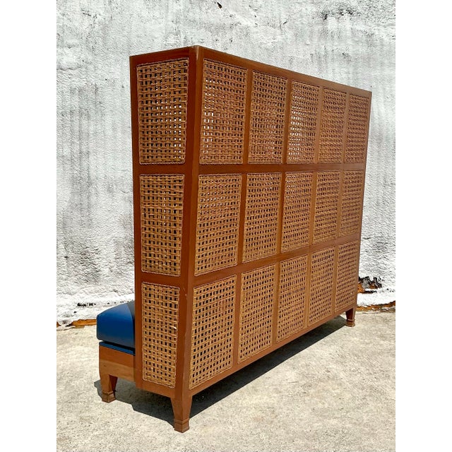 Late 20th Century Vintage Boho Palm Beach Breakers Hotel High Back Rattan Bench After Kenneth Cobonpue For Sale - Image 5 of 12