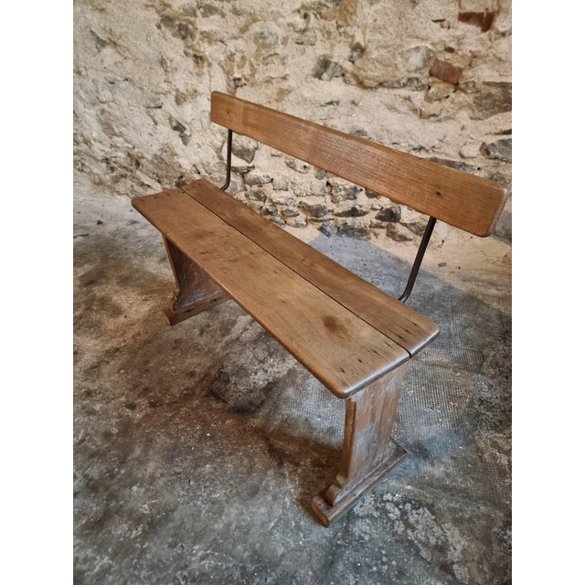 Vintage French Wooden Bench, 1920s For Sale - Image 9 of 16