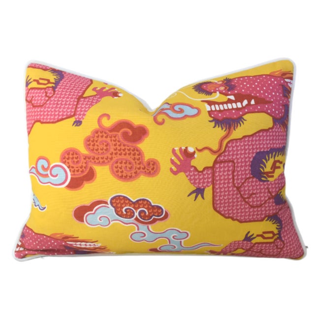 Chinoiserie Schumacher Magical Ming Dragon Chinoiserie Feather/Down Pillow For Sale - Image 3 of 6
